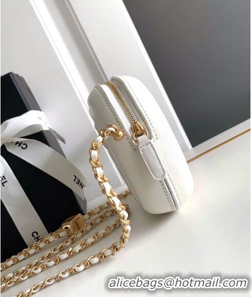 Famous Brand Chanel Lambskin Round Clutch with Chain CH8023 White 2024