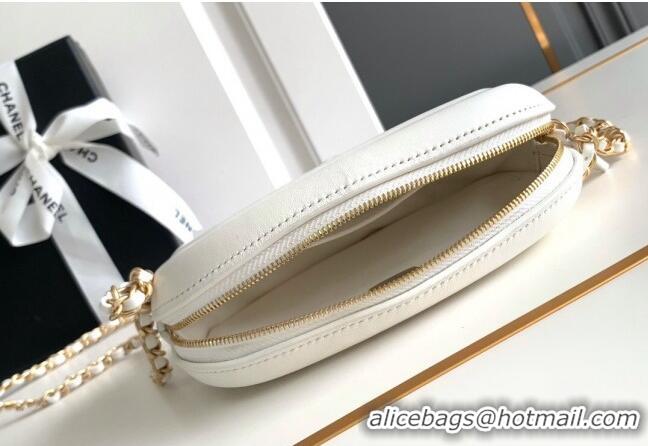 Famous Brand Chanel Lambskin Round Clutch with Chain CH8023 White 2024