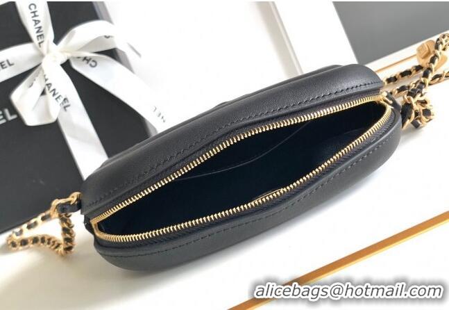 Top Design Chanel Lambskin Round Clutch with Chain CH8023 Black 2024