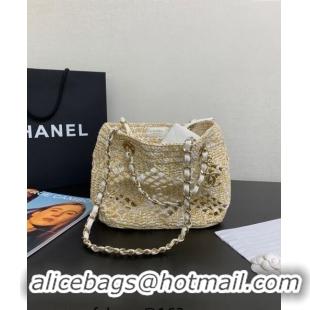 Best Quality Chanel Raffia Effect Braided Small Shopping bag AS4714 White 2024