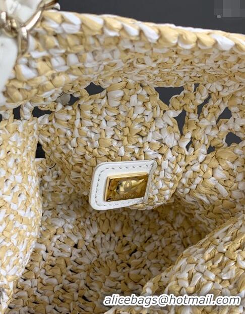 Best Quality Chanel Raffia Effect Braided Small Shopping bag AS4714 White 2024