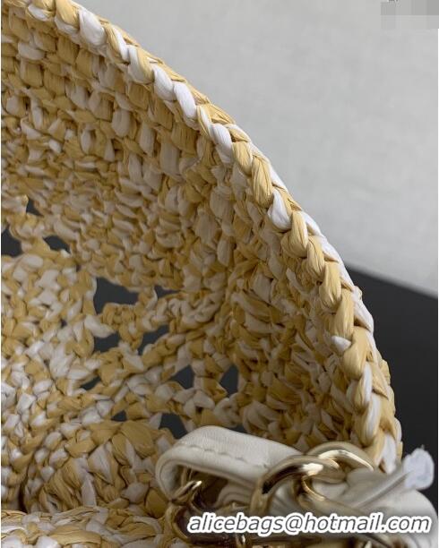 Best Quality Chanel Raffia Effect Braided Small Shopping bag AS4714 White 2024