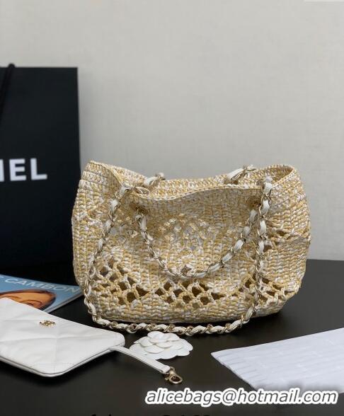 Best Quality Chanel Raffia Effect Braided Small Shopping bag AS4714 White 2024