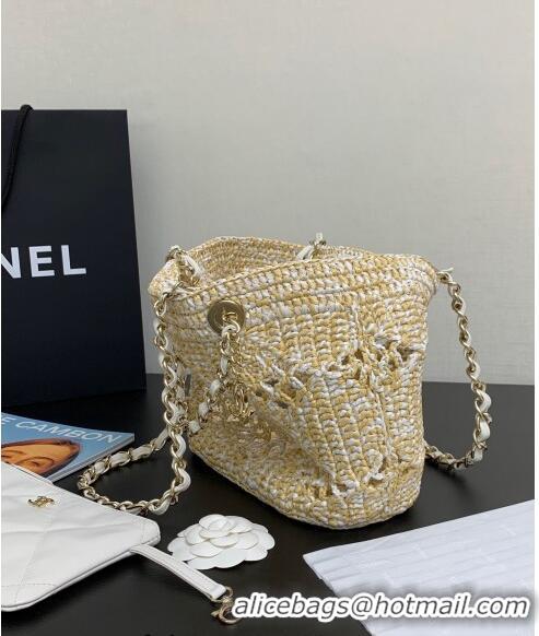 Best Quality Chanel Raffia Effect Braided Small Shopping bag AS4714 White 2024