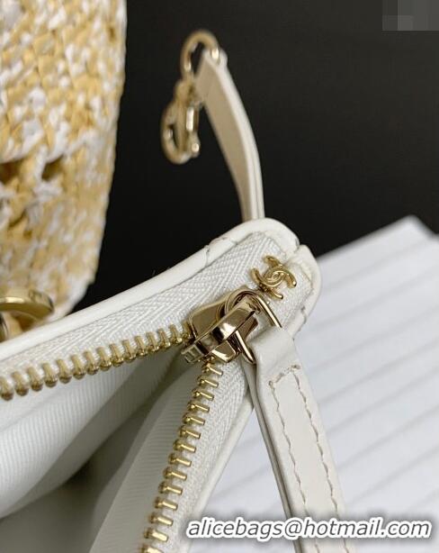 Best Quality Chanel Raffia Effect Braided Small Shopping bag AS4714 White 2024