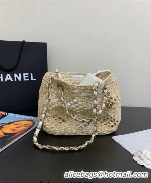 Best Quality Chanel Raffia Effect Braided Small Shopping bag AS4714 White 2024