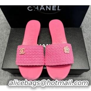 Purchase Chanel Knit Flat Slides Sandal with Logo Pink 722050