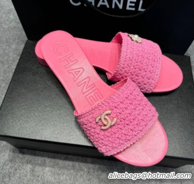 Purchase Chanel Knit Flat Slides Sandal with Logo Pink 722050