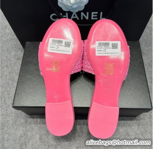 Purchase Chanel Knit Flat Slides Sandal with Logo Pink 722050