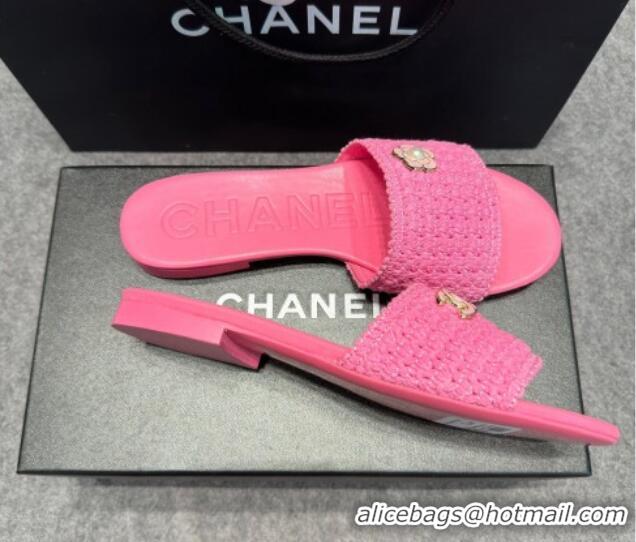 Purchase Chanel Knit Flat Slides Sandal with Logo Pink 722050