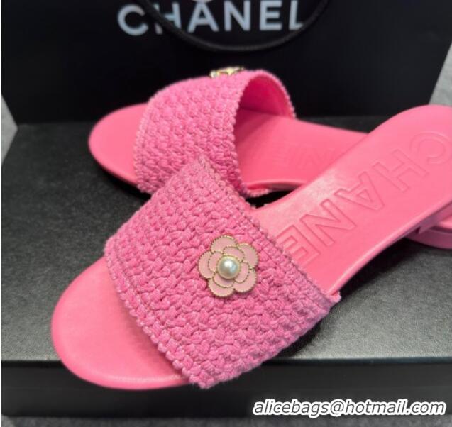 Purchase Chanel Knit Flat Slides Sandal with Logo Pink 722050