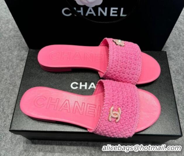 Purchase Chanel Knit Flat Slides Sandal with Logo Pink 722050