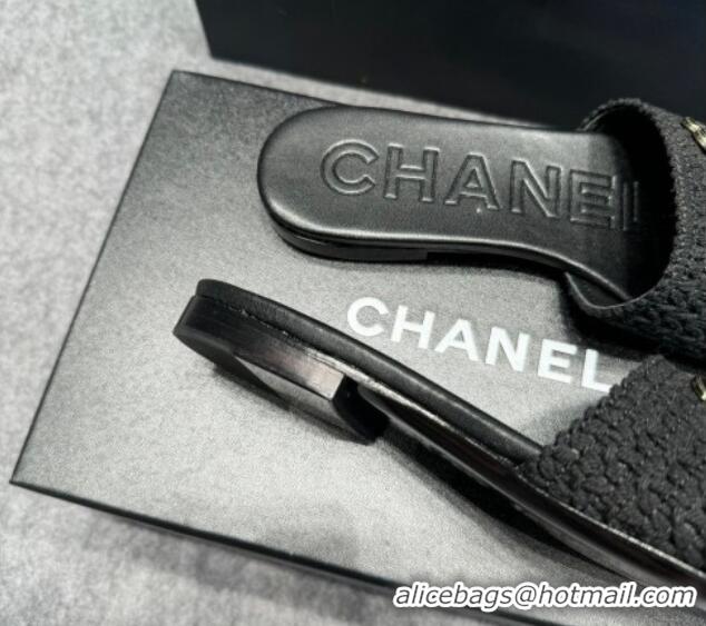 Good Looking Chanel Knit Flat Slides Sandal with Logo Black 722052