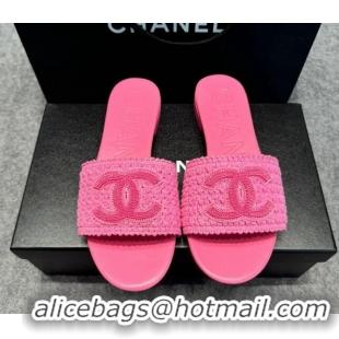 Best Product Chanel Knit Flat Slides Sandal with CC Pink 722053