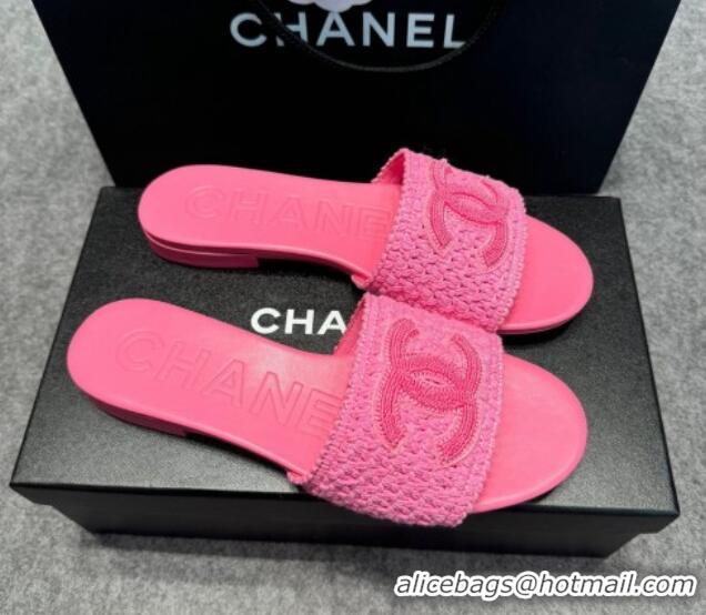 Best Product Chanel Knit Flat Slides Sandal with CC Pink 722053