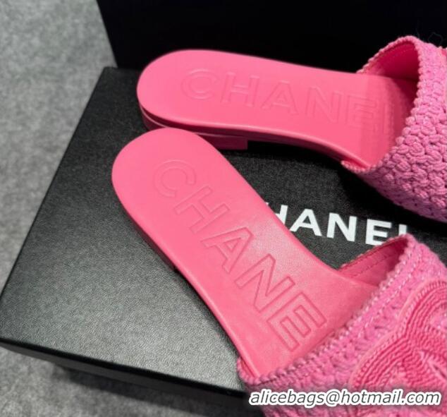 Best Product Chanel Knit Flat Slides Sandal with CC Pink 722053