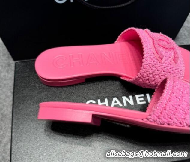 Best Product Chanel Knit Flat Slides Sandal with CC Pink 722053