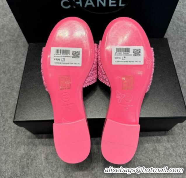 Best Product Chanel Knit Flat Slides Sandal with CC Pink 722053