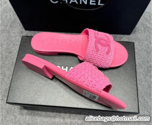 Best Product Chanel Knit Flat Slides Sandal with CC Pink 722053