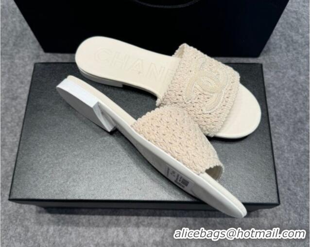 Most Popular Chanel Knit Flat Slides Sandal with CC Beige 722054