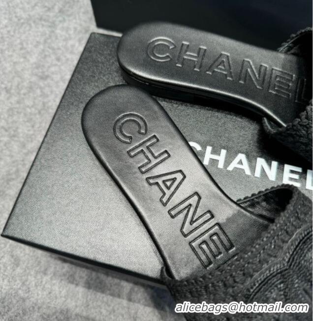 Pretty Style Chanel Knit Flat Slides Sandal with CC Black 722055