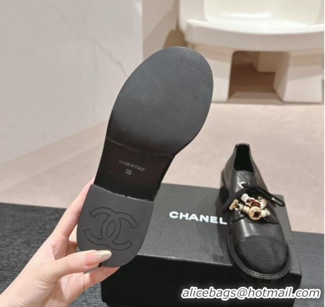 Top Grade Chanel Calfskin leather lace-up Pumps 5cm with Charm Black 722063