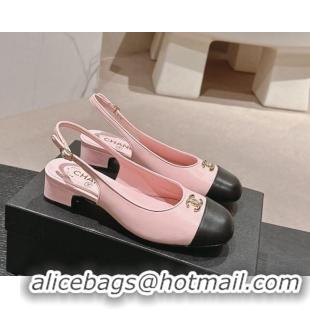 Grade Quality Chanel Calfskin Slingback Pumps 4cm with CC Light Pink 722064