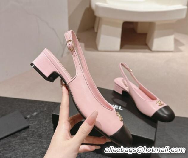 Grade Quality Chanel Calfskin Slingback Pumps 4cm with CC Light Pink 722064