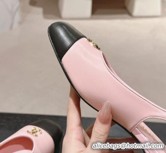 Grade Quality Chanel Calfskin Slingback Pumps 4cm with CC Light Pink 722064