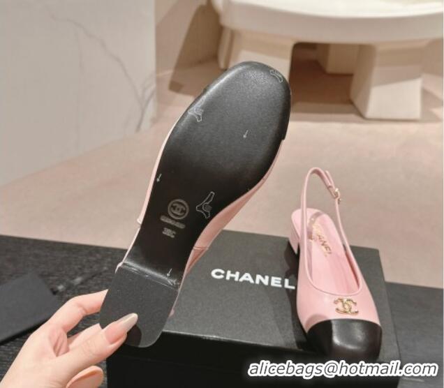 Grade Quality Chanel Calfskin Slingback Pumps 4cm with CC Light Pink 722064