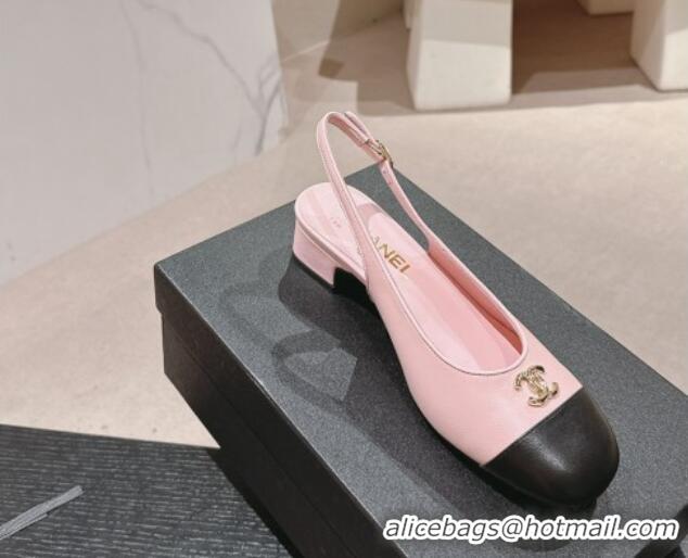 Grade Quality Chanel Calfskin Slingback Pumps 4cm with CC Light Pink 722064