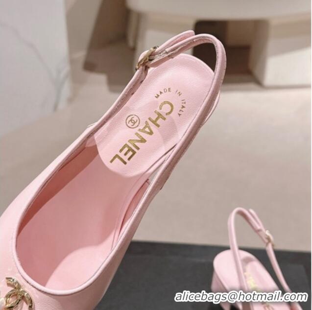 Grade Quality Chanel Calfskin Slingback Pumps 4cm with CC Light Pink 722064