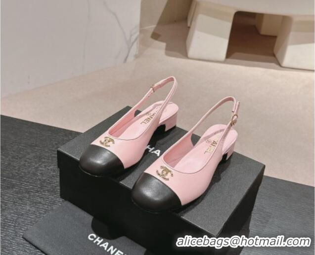 Grade Quality Chanel Calfskin Slingback Pumps 4cm with CC Light Pink 722064