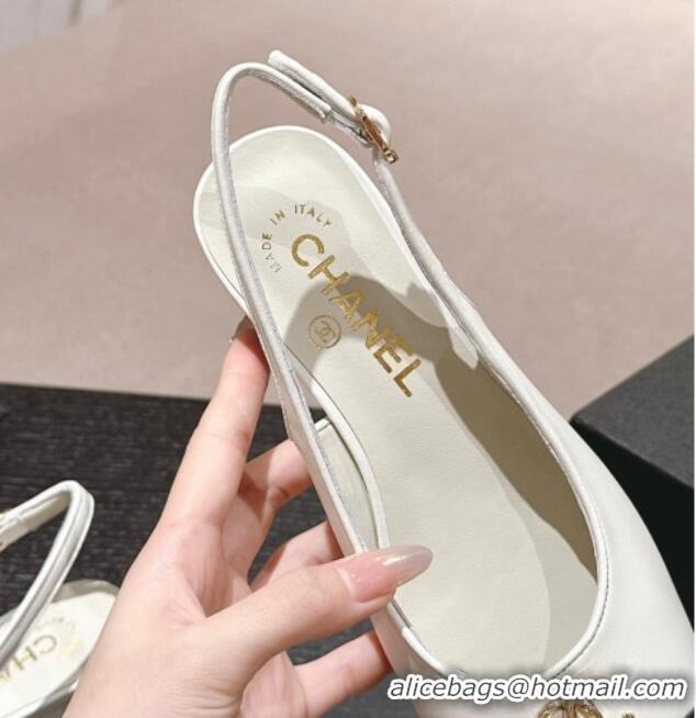 Low Cost Chanel Calfskin Slingback Pumps 4cm with CC White 722065