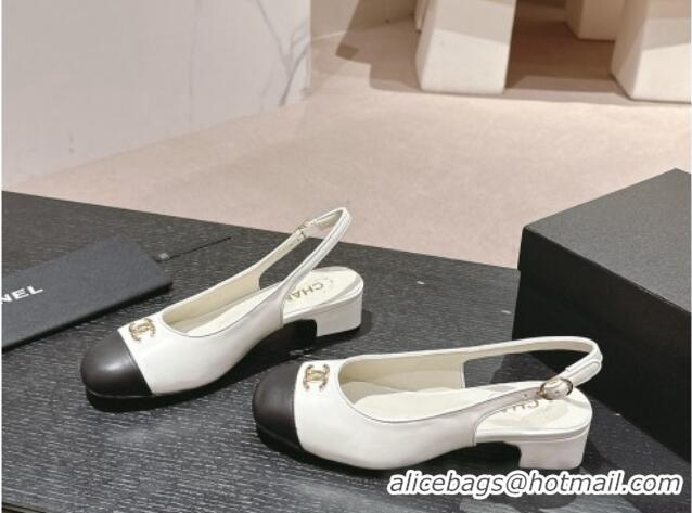 Low Cost Chanel Calfskin Slingback Pumps 4cm with CC White 722065