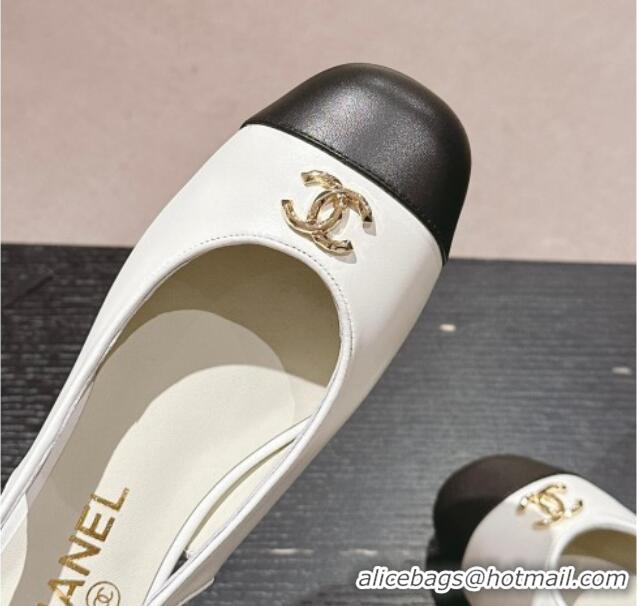 Low Cost Chanel Calfskin Slingback Pumps 4cm with CC White 722065