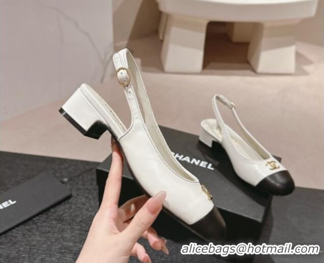 Low Cost Chanel Calfskin Slingback Pumps 4cm with CC White 722065