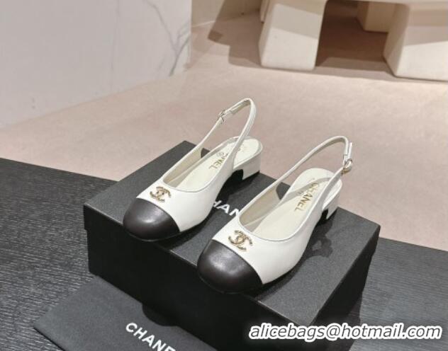 Low Cost Chanel Calfskin Slingback Pumps 4cm with CC White 722065