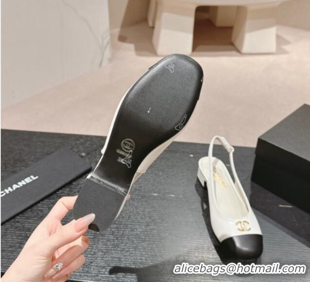 Low Cost Chanel Calfskin Slingback Pumps 4cm with CC White 722065