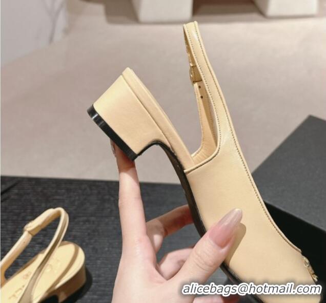 Purchase Chanel Calfskin Slingback Pumps 4cm with CC Beige 722066