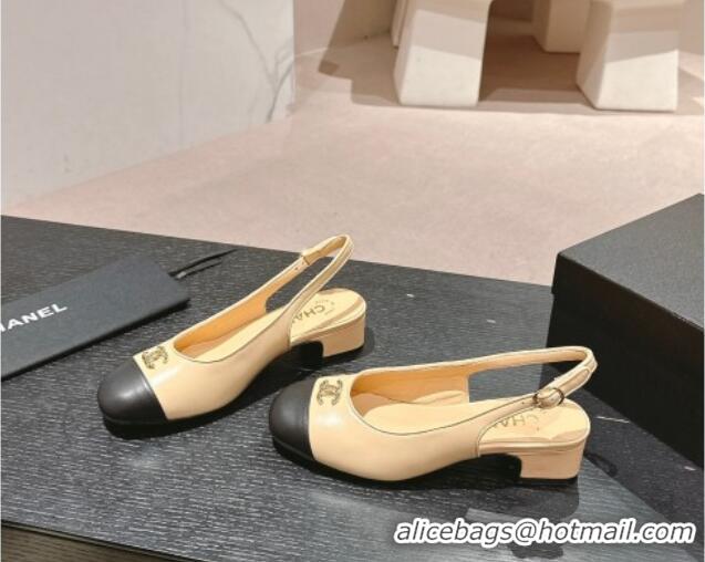 Purchase Chanel Calfskin Slingback Pumps 4cm with CC Beige 722066