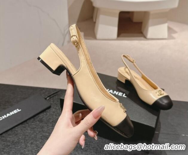 Purchase Chanel Calfskin Slingback Pumps 4cm with CC Beige 722066