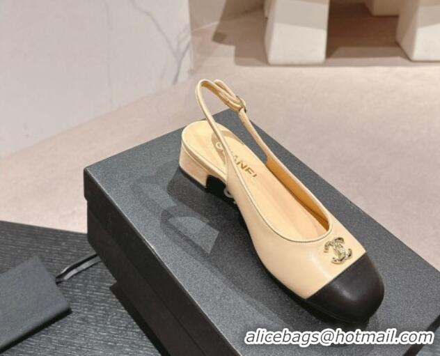 Purchase Chanel Calfskin Slingback Pumps 4cm with CC Beige 722066