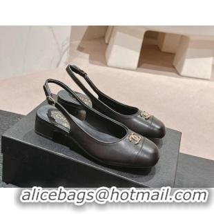 Shop Duplicate Chanel Calfskin Slingback Pumps 4cm with CC Black 722067