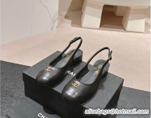 Shop Duplicate Chanel Calfskin Slingback Pumps 4cm with CC Black 722067