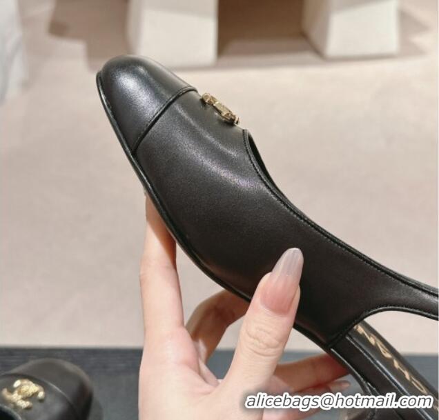 Shop Duplicate Chanel Calfskin Slingback Pumps 4cm with CC Black 722067