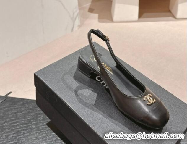 Shop Duplicate Chanel Calfskin Slingback Pumps 4cm with CC Black 722067