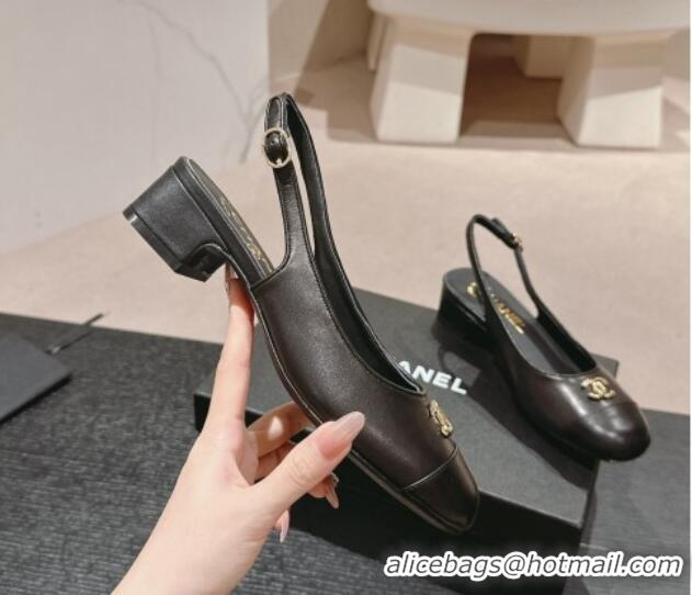 Shop Duplicate Chanel Calfskin Slingback Pumps 4cm with CC Black 722067