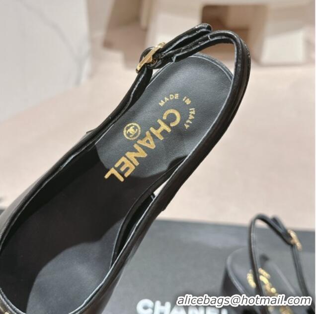 Shop Duplicate Chanel Calfskin Slingback Pumps 4cm with CC Black 722067