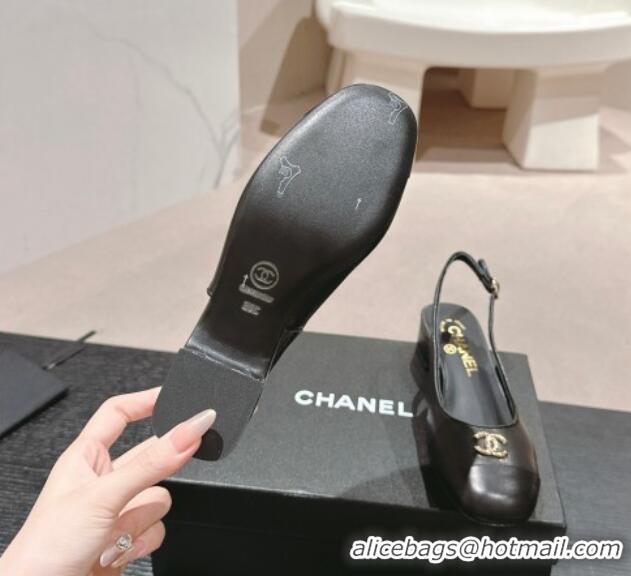 Shop Duplicate Chanel Calfskin Slingback Pumps 4cm with CC Black 722067